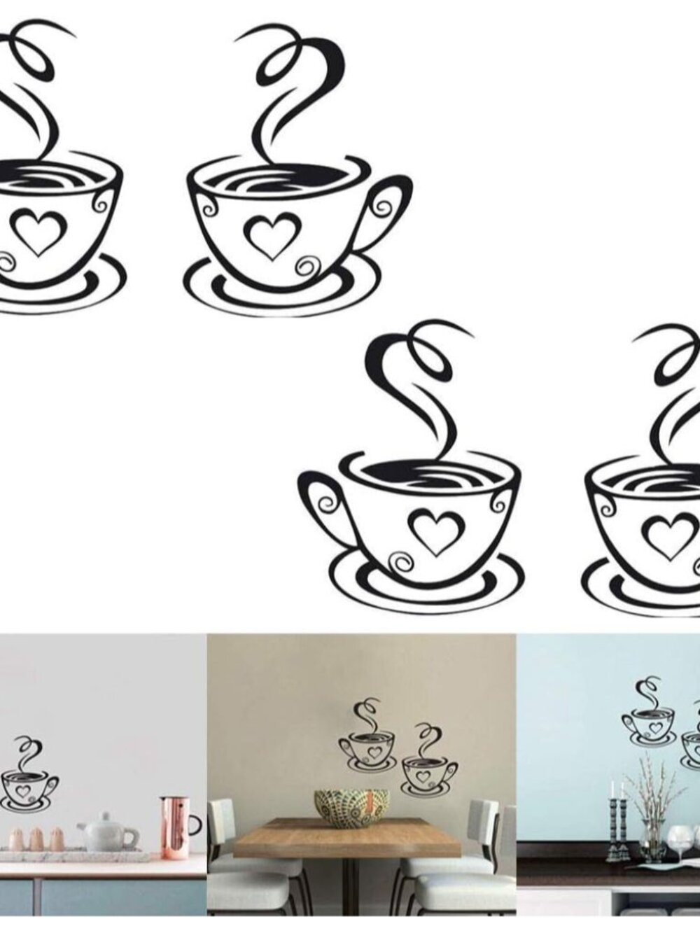 2 PCS Coffee Tea Cup Art Wall Decal Sticker, Removable DIY Vinyl Mug Decal Wallp
